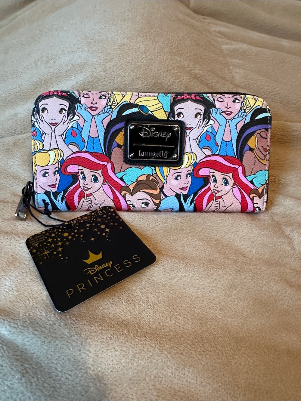 Loungefly Disney Princess Black and Gold Zip Accessory. NWT